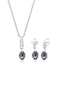Elli Damen Schmuckset "Glas Kristalle Grau 925 Sterling Silber", OneSize,mit Stein, silber, Silber 925 (Sterlingsilber), Schmuck-Sets