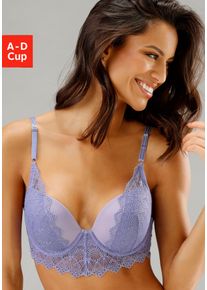 s.Oliver Damen Push-up-BH "Elise", Gr. 70, blau, Spitze, Obermaterial: 88% Polyamid, 12% Elasthan, feminin, BHs, aus modischer Spitze, Dessous