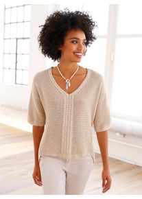 Heine Damen V-Ausschnitt-Pullover "Pullover", beige, Gr. 42, unifarben, 100% Baumwolle, Pullover