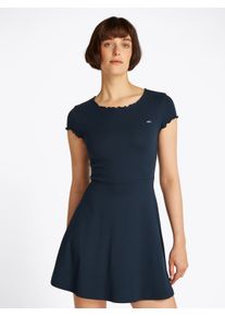 Damen Skaterkleid "TJW BABYLOCK F&F DRESS EXT", blau, casual, Gr. XL, Tommy Jeans CURVE, unifarben, Jersey, Obermaterial: 95% Baumwolle, 5% Elasthan,