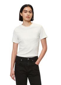 Marc O'Polo Damen T-Shirt "aus elastischem Bio-Baumwolle-Mix", weiß, Basic, Gr. XL, MARC O'POLO DENIM, unifarben, Obermaterial: 96% Baumwolle, 4% Elasthan, Shirts