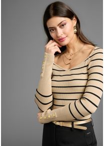 Laura Scott Damen Streifenpullover, beige, feminin, Gr. 40, gestreift, Rippstrick, Obermaterial: 70% Viskose, 30% Polyamid, Pullover, mit