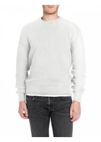 Replay Herren Strickpullover, weiß, casual, Gr. XL, unifarben, Strick, Obermaterial: 100% Baumwolle, Pullover