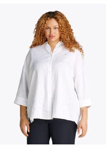 Damen Hemdbluse "CRV ESS LINEN EASY SHIRT", weiß, casual, Gr. 54, Tommy Hilfiger Curve, unifarben, Web, Obermaterial: 100% Leinen, Blusen, in Großen