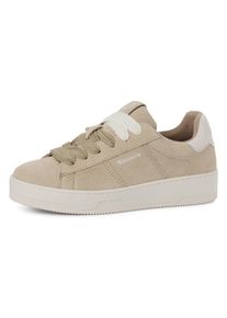 Tamaris Damen Plateausneaker, Gr. 36, beige, Rindsleder, sportlich, Schuhe, Freizeitschuh, Halbschuh, Schnürschuh mit seitlichem Logoschriftzug