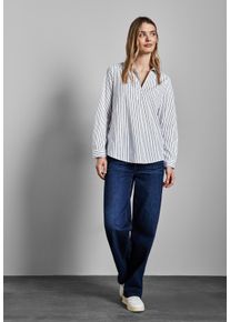 Street One Damen Langarmbluse, weiß, casual, Gr. 34, gestreift, Web, 79% Baumwolle, 19% Nylon, 2% Elasthan, Blusen, aus Baumwolle mit Stretchanteil