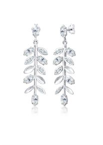 Elli Premium Damen Paar Ohrhänger "Ohrhänger Blatt Glas Kristalle 925 Sterling Silber", OneSize,mit Steinen, Silber 925 (Sterlingsilber), silber,
