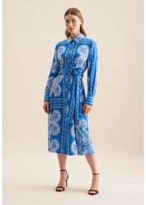 Seidensticker Damen Sommerkleid "Schwarze Rose", blau, Gr. 38, bedruckt, 100% Viskose, Kleider, Langarm Kragen Tuchprint