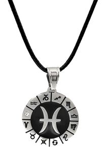 Firetti Damen Kette mit Anhänger "Schmuck Geschenk Edelstahl Leder Halsschmuck Halskette Sternzeichen", Fische, Edelstahl-Leder, L: 80cm B: 2mm,