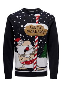 Only & Sons ONLY & SONS Herren Strickpullover "ONSXMAS REG 5 PLACE CREW KNIT", blau, festlich, Gr. M, gemustert, Strick, Obermaterial: 100% Baumwolle, Pullover