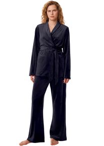 Triumph Damen Homewearhose "Sensual Velour Wide Leg Trousers", Gr. 44, blau, Samt, 95% Polyester, 5% Elasthan, unifarben, modisch, Hosen, elegante