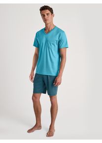 Calida Herren Shorty "Relax Streamline", Gr. S, blau, Interlock, Obermaterial: 100% Baumwolle, unifarben, gemustert, casual, Homewear-Sets, mit
