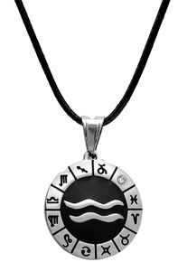 Firetti Damen Kette mit Anhänger "Schmuck Geschenk Edelstahl Leder Halsschmuck Halskette Sternzeichen", Wassermann, Edelstahl-Leder, L: 80cm B: 2mm,