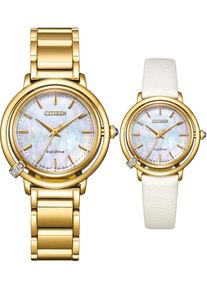 Citizen Damen Solaruhr, gold, Armbanduhren, Armbanduhr, Damenuhr, Diamanten, Saphirglas, Edelstahlarmband
