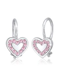 Elli Damen Paar Ohrstecker "Ohrstecker Herz Glas Kristalle Rose 925 Sterling Silber", silber, Silber 925 (Sterlingsilber), Ohrringe