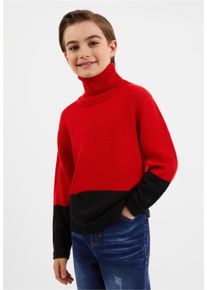 Gulliver Herren Rollkragenpullover, rot, casual, Gr. 152, mehrfarbig, 50% Viskose, 45% Baumwolle, 5% Wolle, Pullover, mit zweifarbigem Design