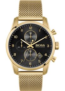 BOSS Herren Chronograph "SKYMASTER", gold, Armbanduhren, Quarzuhr, Herrenuhr, Armbanduhr, Stoppfunktion, Lederarmband