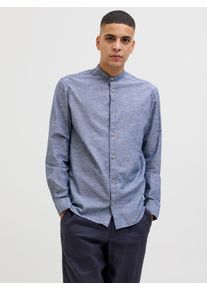 Jack & Jones JACK & JONES Herren Langarmhemd "JJESUMMER BAND SHIRT LS SN", blau, modisch, Gr. M, unifarben, Web, Obermaterial: 83% Baumwolle, 17% Leinen, Hemden,