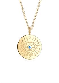 Elli Damen Collierkettchen "Evil Eye Glas Kristalle Blau 925 Sterling Silber vergoldet", 60,mit Steinen, Silber 925 (Sterlingsilber), L: 60cm, gold,