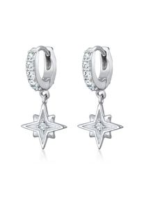 Elli Damen Paar Creolen "Stern Glas Kristalle Weiß 925 Sterling Silber", OneSize,mit Steinen, Silber 925 (Sterlingsilber), silber, Silber 925