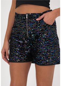 FRESHLIONS Damen Shorts "Yara", lila, casual, Gr. M, 100% Polyester, Hosen, mit glitzerndem Paillettenbesatz
