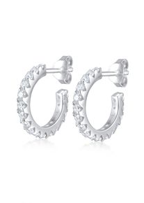 Elli Damen Paar Creolen "Creole mit Stein Zirkonia Weiß 925 Sterling Silber", OneSize,mit Steinen, Silber 925 (Sterlingsilber), silber, Silber 925