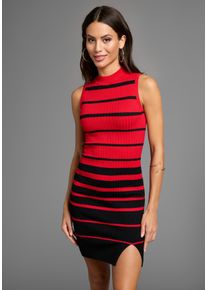 Laura Scott Damen Strickkleid, schwarz, feminin, Gr. 38, gestreift, Rippstrick, Obermaterial: 70% Viskose, 30% Polyamid, Kleider, mit maritimen