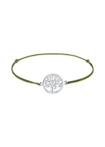 Elli Damen Armband "Lebensbaum Boho Festival Nylon Band 925 Sterling Silber", 16cm, ohne Stein, Silber 925 (Sterlingsilber), grün, Silber 925