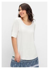 sheego Damen Rundhalsshirt "Große Größen", weiß, casual, Gr. 48, unifarben, Obermaterial: 95% Viskose, 5% Elasthan, Shirts, aus weichem Viskose-Jersey