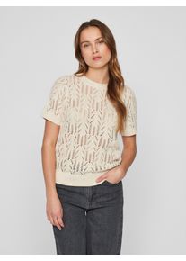 Vila Damen Kurzarmpullover "VICOTTI S/S O-NECK KNIT TOP - NOOS", beige, modisch, Gr. S, unifarben, Strick, Obermaterial: 100% Baumwolle, Pullover