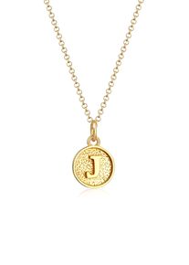 Elli Damen Kette mit Anhänger "Plättchen Vintage Buchstabe J Initialen 925 Sterling Silber", 45, Silber 925 (Sterlingsilber), L: 45cm, gold, Silber