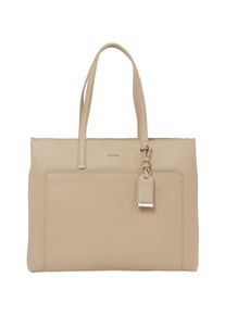Calvin Klein Damen Shopper "CK MUST MEDIUM SHOPPER W/POCKET", beige, Polyester, Lederimitat, Taschen, große Umhängetasche, Schultertasche mit