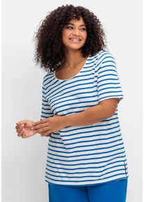 Große Größen Ringelshirt mit Spitzenborte am Ausschnitt Gr. 44/46 beige von sheego für Damen