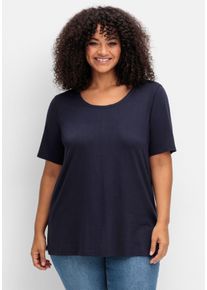 Große Größen Shirt mit Spitzenborte am Ausschnitt Gr. 52/54 blau von sheego für Damen