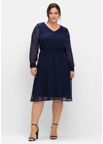Große Größen Cocktailkleid aus Dobby-Chiffon, mit Spitze am Ärmel Gr. 40 blau von sheego für Damen