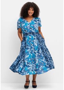 sheego by Joe Browns Große Größen Midikleid im Mustermix, mit weitem Rock Gr. 46 blau geblümt von sheego für Damen