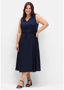Große Größen Cocktailkleid im Materialmix, mit floraler Spitze Gr. 46 blau geblümt von sheego für Damen