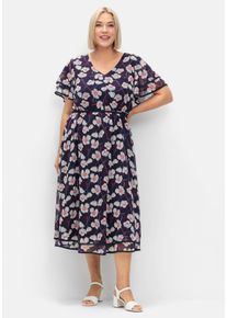 Große Größen Chiffonkleid mit Blumendruck und Flügelärmeln Gr. 56 blau geblümt von sheego für Damen