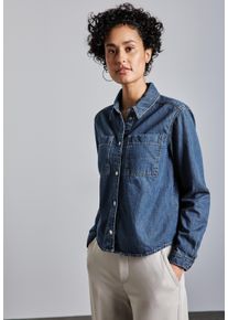 Street One Damen Langarmblusemedium blau clean, casual, Gr. 44, unifarben, Web, 100% Baumwolle, Blusen, aus reiner Baumwolle