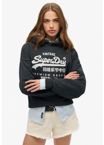 Superdry Damen Kapuzensweatshirt "VL METALLIC RELAXED HOOD"mid amp schwarz, casual, Gr. XS, bedruckt, Sweatware, Obermaterial: 100% Baumwolle,