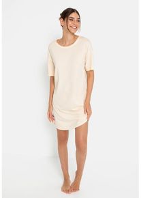 LSCN BY LASCANA Shirtkleid beige Gr. 32/34 für Damen. Rundhals und Druck. Loose Fit
