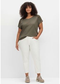 Große Größen Schmale 7/8-Jeans mit Glitzersteinen am Saum Gr. 50 weiß von sheego für Damen