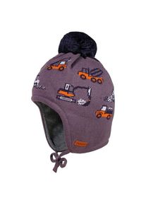 MaxiMo Boy-Mütze Baufahrzeuge ausgenäht mit Pompon Mütze Kinder (Gr 49 cm |lila)