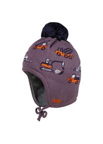 MaxiMo Boy-Mütze Baufahrzeuge ausgenäht mit Pompon Mütze Kinder (Gr 49 cm |lila)