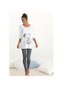 Pyjama PEANUTS, Damen, Gr. 40/42, grau (ecru, anthrazit), Single Jersey, Obermaterial: 100% Baumwolle. Unterteil: 95% Baumwolle, 5% Elasthan, Basic, figurumspielend lang, Rundhals, eingesetzt, Homewear-Sets Pyjama, mit Leggings und legerem Shirt mit Snoopy Druck
