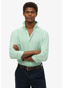 Superdry Herren Langarmhemd "VACATION L/S LINEN SHIRT"sea foam grün, modisch, Gr. XXL, unifarben, Web, Obermaterial: 100% Seide, Hemden