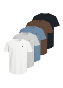 Jack & Jones Rundhalsshirt JACK & JONES "JPRBLABRODY TEE SS CREW NECK 5PK MP", Herren, Gr. XS, tobacco braun pack:with weiß, schwarznavy, lightblau, lgm, Jersey, Obermaterial: 100% Baumwolle, bestickt, modisch, regular fit normal, Rundhals, Kurzarm, Shirts