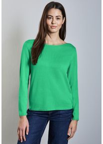 Street One Damen Strickpullover, grün, casual, Gr. 42, unifarben, Stoff, 60% Viskose, 40% Baumwolle, Pullover, mit U-Boot-Ausschnitt