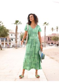 Inspirationen Damen Jerseykleid "Jersey-Kleid", grün, Gr. 36, geblümt, gemustert, mehrfarbig, bedruckt, Jersey, Single Jersey, 95% Viskose, 5%