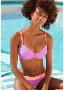 Venice Beach Damen Bikini-Hose "Anna", lila, Gr. 38, unifarben, kontrastfarbene Details, Microfaser, Polyamid, Badehosen, mit kontrastfarbenem Bund